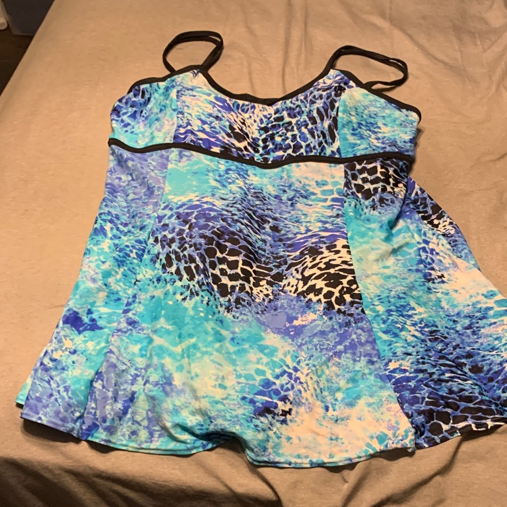 Blue and Black Animal Print Swim Suit